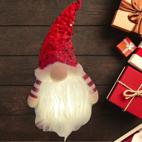 NEW Set Of 3 Light Up Holiday Gnomes w/ Posable Hats 9" Tall Includes Batteries! - Picture 3 of 13